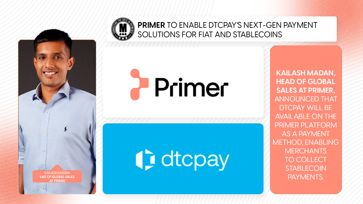 Primer to Enable dtcpay's Next-Gen Payment Solutions for Fiat and Stablecoins